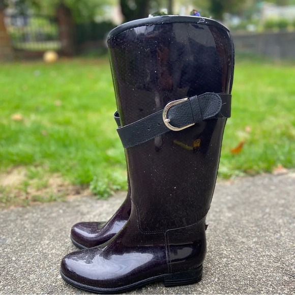 Dav Bristol Weatherproof Knee High Rain Shiny Black Boot Sz 8 - Picture 2 of 9
